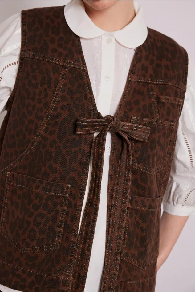 Women Jackets and Coats Damson Madder Dilly Denim Gilet 8211 Dark Leopard