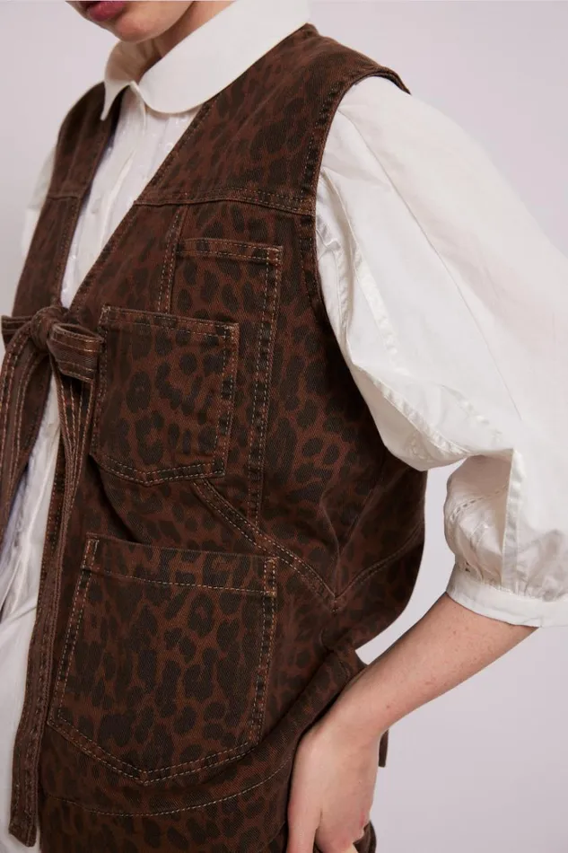 Women Jackets and Coats Damson Madder Dilly Denim Gilet 8211 Dark Leopard