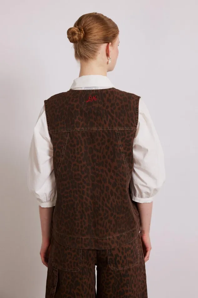 Women Jackets and Coats Damson Madder Dilly Denim Gilet 8211 Dark Leopard