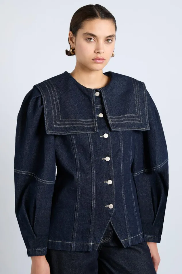 Women Jackets and Coats Damson Madder Sailor Denim Jacket 8211 Dark Indigo