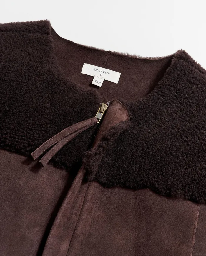 Women Jackets and Outerwear Billy Reid Short Shearling Jacket Coffee Bean