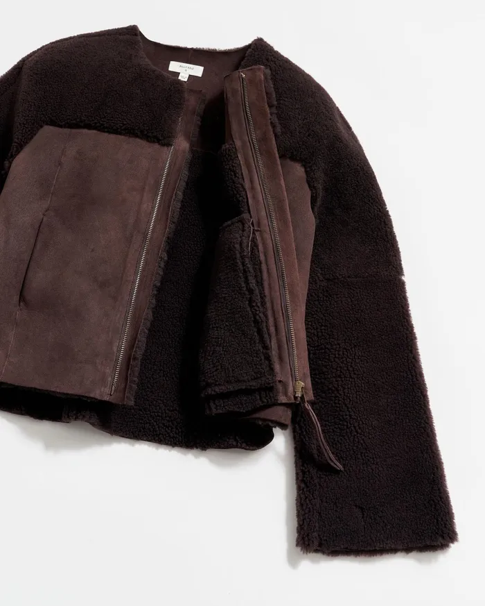 Women Jackets and Outerwear Billy Reid Short Shearling Jacket Coffee Bean