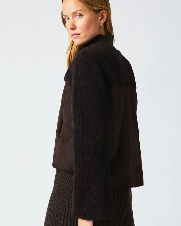 Women Jackets and Outerwear Billy Reid Short Shearling Jacket Coffee Bean