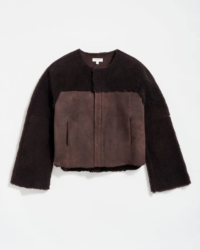 Women Jackets and Outerwear Billy Reid Short Shearling Jacket Coffee Bean