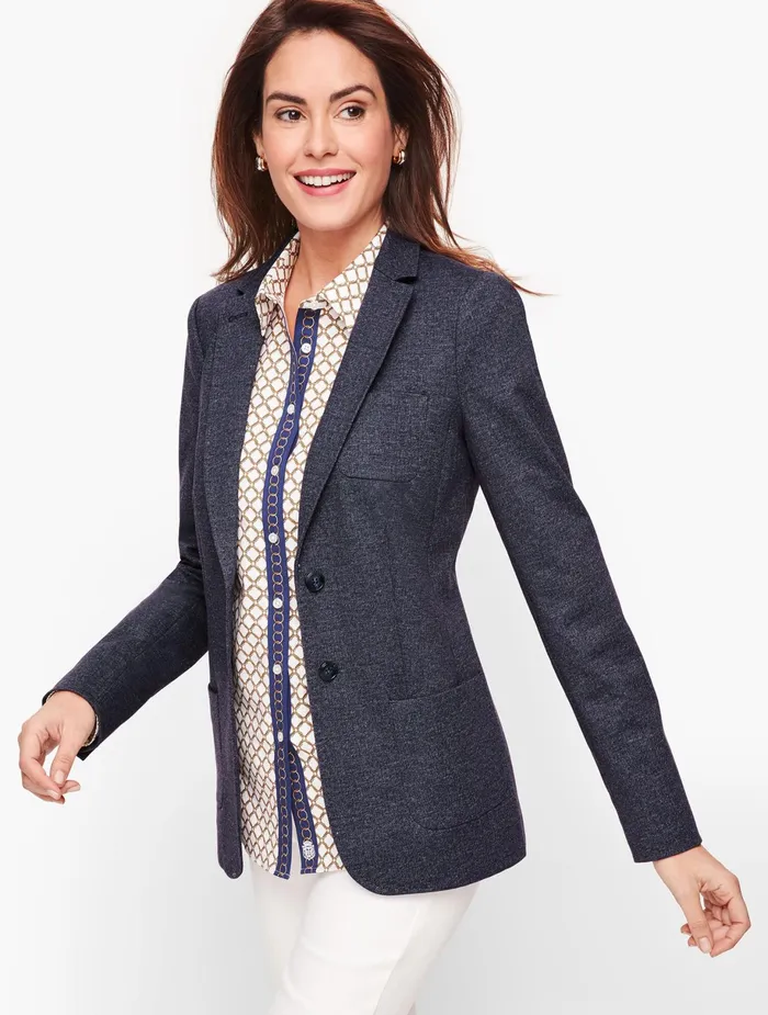 Women Jackets And Blazers Talbots Aberdeen Knit Blazer Navy