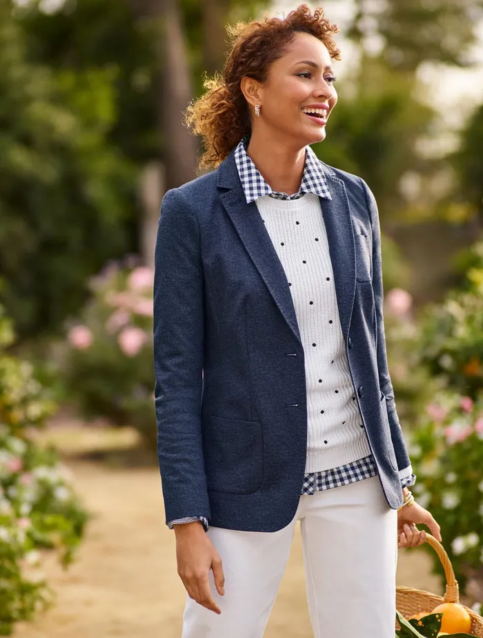 Women Jackets And Blazers Talbots Aberdeen Knit Blazer Navy
