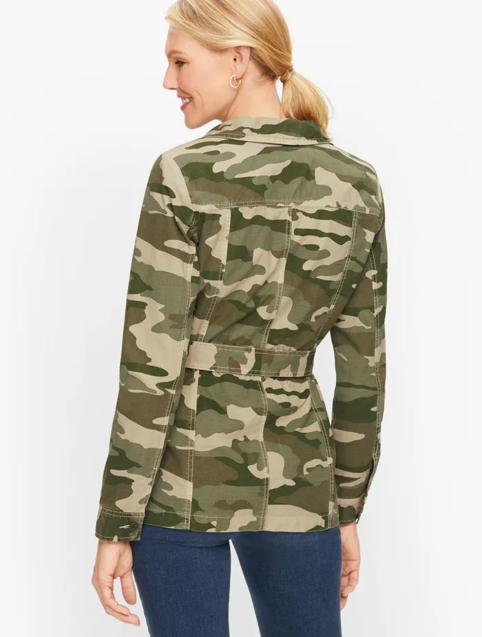 Women Jackets And Blazers Talbots Belted Camouflage Jacket Jungle Green