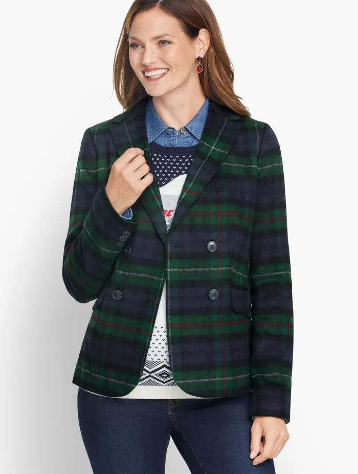 Women Jackets And Blazers Talbots Brushed Wool Double Breasted Blazer Indigo Multi