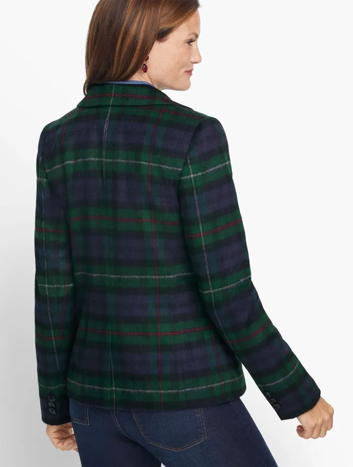 Women Jackets And Blazers Talbots Brushed Wool Double Breasted Blazer Indigo Multi