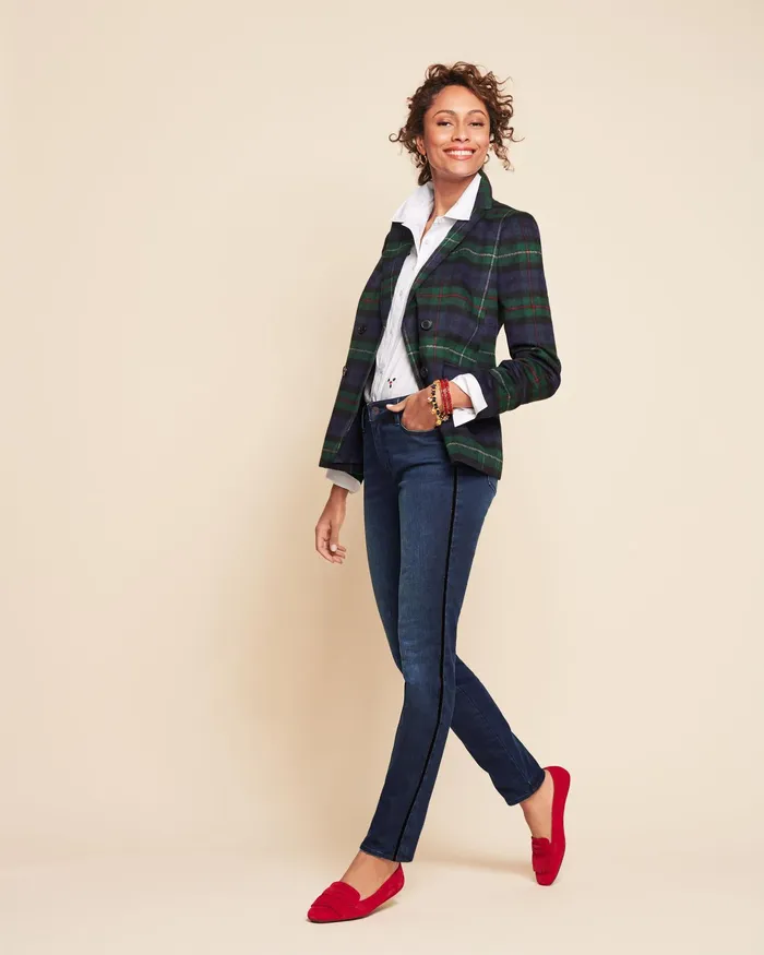 Women Jackets And Blazers Talbots Brushed Wool Double Breasted Blazer Indigo Multi