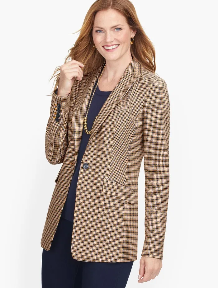 Women Jackets And Blazers Talbots Classic Houndstooth Blazer Golden Apricot Multi Women Jackets And Blazers Talbots Classic Houndstooth Blazer Golden Apricot Multi