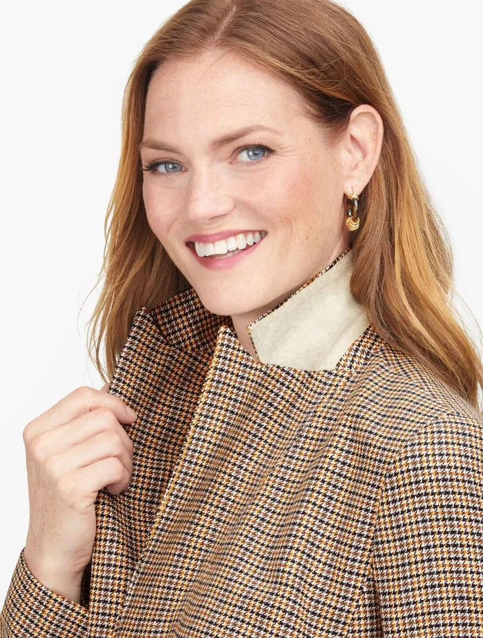 Women Jackets And Blazers Talbots Classic Houndstooth Blazer Golden Apricot Multi