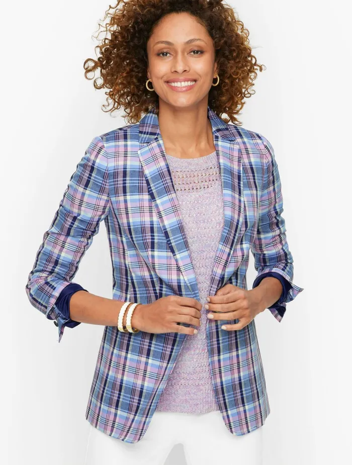 Women Jackets And Blazers Talbots Classic Linen Blazer India Ink Multi