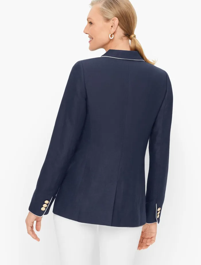 Women Jackets And Blazers Talbots Classic Linen Blazer Indigo Blue