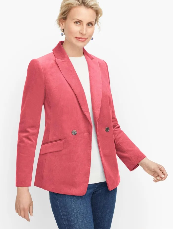 Women Jackets And Blazers Talbots Double Breasted Corduroy Blazer Cool Blue