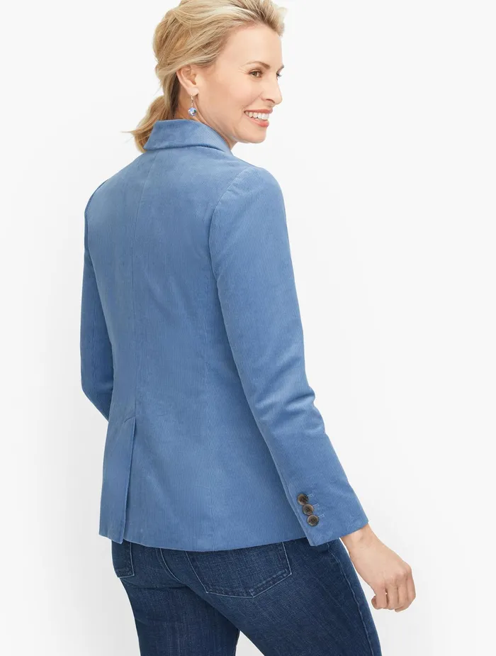 Women Jackets And Blazers Talbots Double Breasted Corduroy Blazer Cool Blue