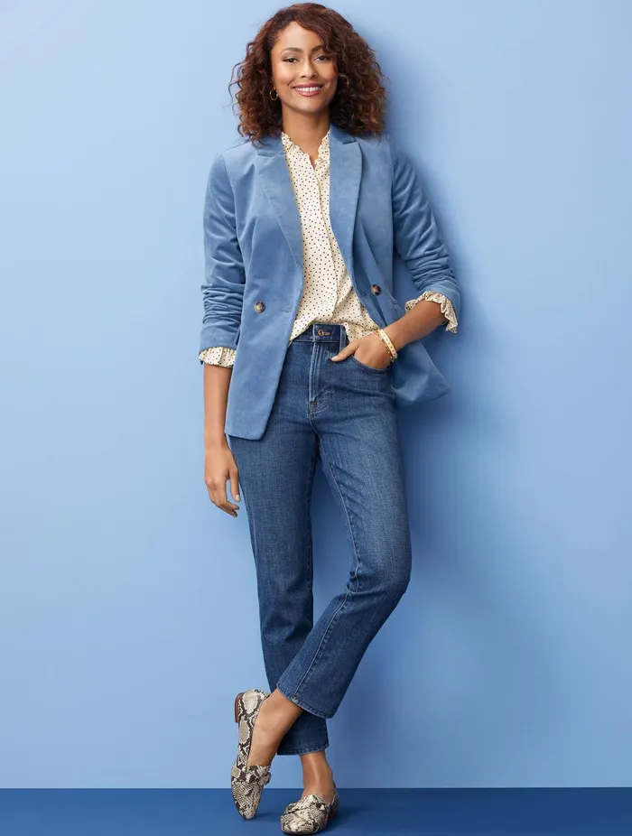 Women Jackets And Blazers Talbots Double Breasted Corduroy Blazer Cool Blue