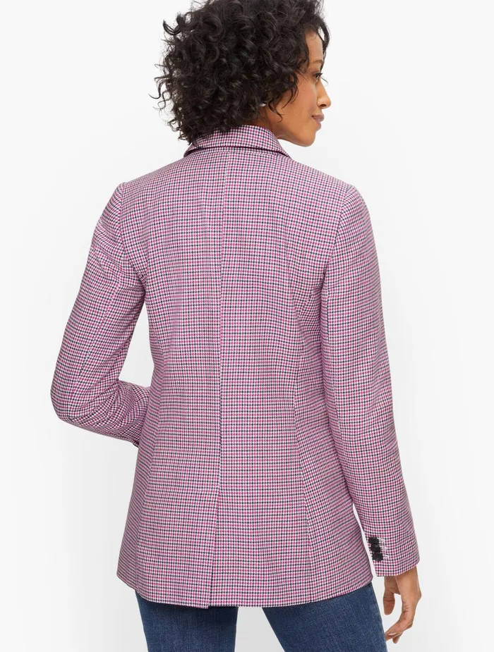 Women Jackets And Blazers Talbots Double Breasted Houndstooth Blazer Magenta Multi