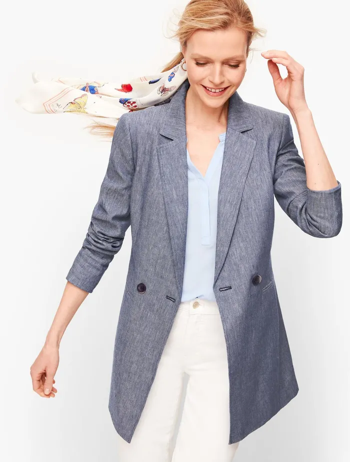 Women Jackets And Blazers Talbots Double Breasted Linen Blazer Medium Chambray Women Jackets And Blazers Talbots Double Breasted Linen Blazer Medium Chambray