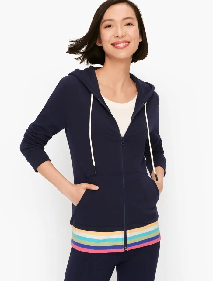 Women Jackets And Blazers Talbots French Terry Hoodie Indigo Blue