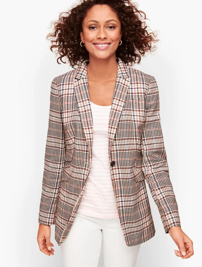 Women Jackets And Blazers Talbots Friday Plaid Blazer Pink Multi