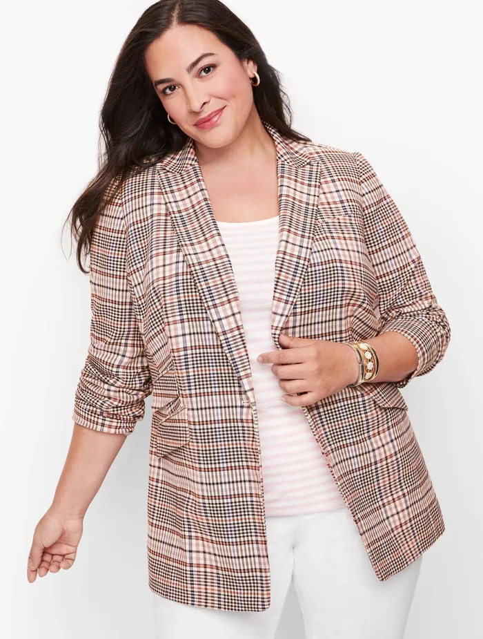 Women Jackets And Blazers Talbots Friday Plaid Blazer Pink Multi