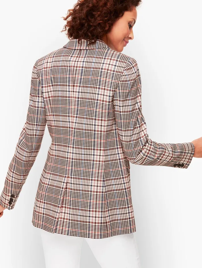 Women Jackets And Blazers Talbots Friday Plaid Blazer Pink Multi