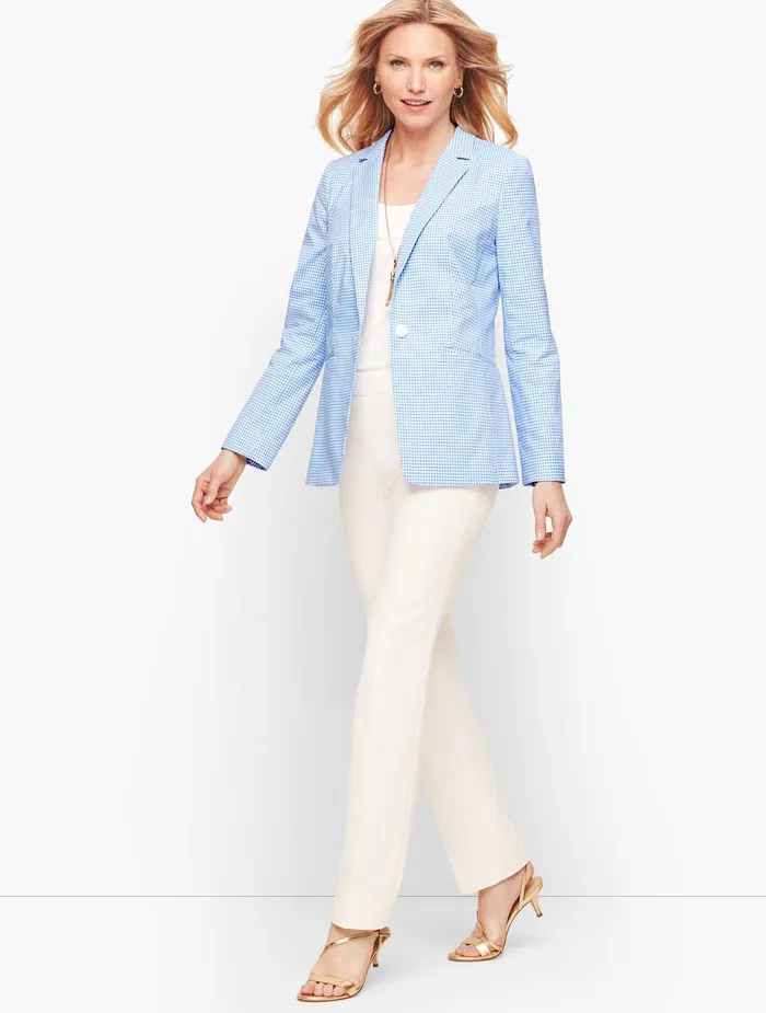 Women Jackets And Blazers Talbots Gingham Single Button Blazer Blue Wavewhite