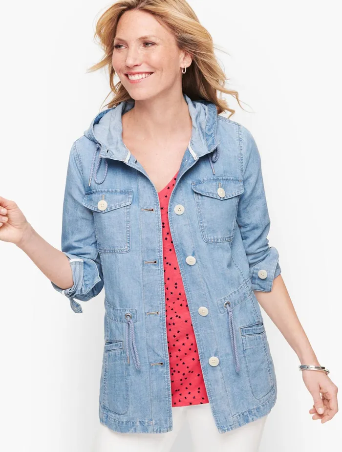 Women Jackets And Blazers Talbots Hooded Cotton Blend Jacket Lt Indigo Wash