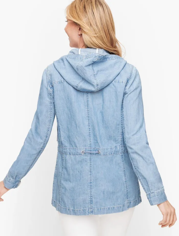 Women Jackets And Blazers Talbots Hooded Cotton Blend Jacket Lt Indigo Wash