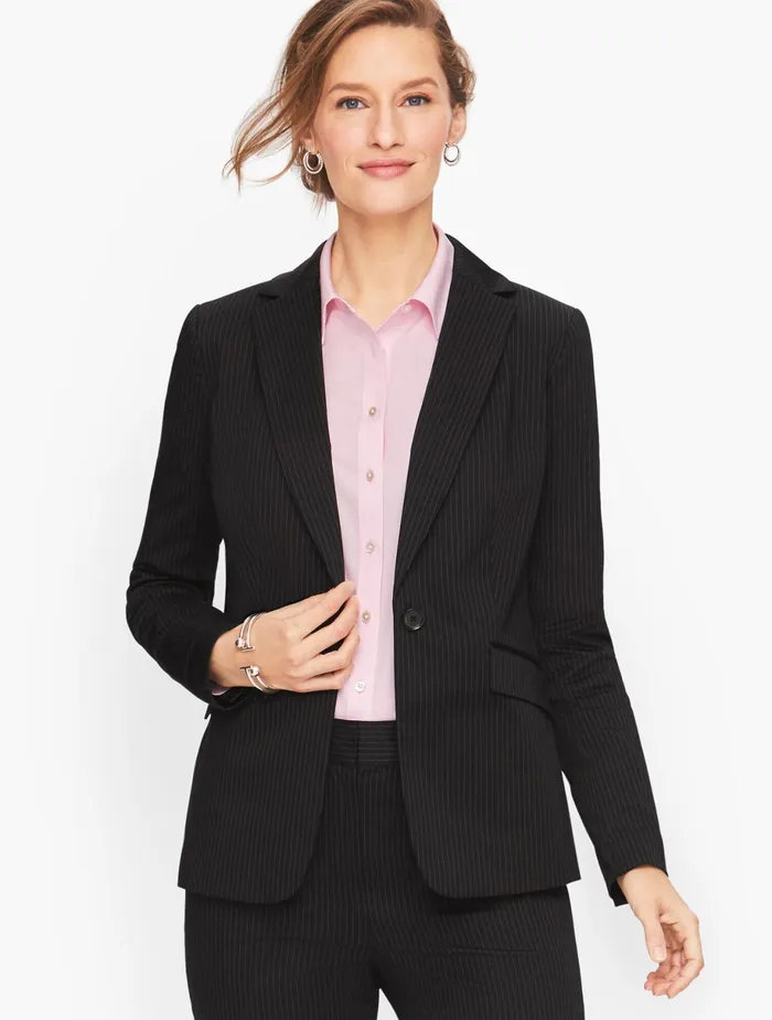 Women Jackets And Blazers Talbots Sateen Stripe Blazer Blackwhite Stripe