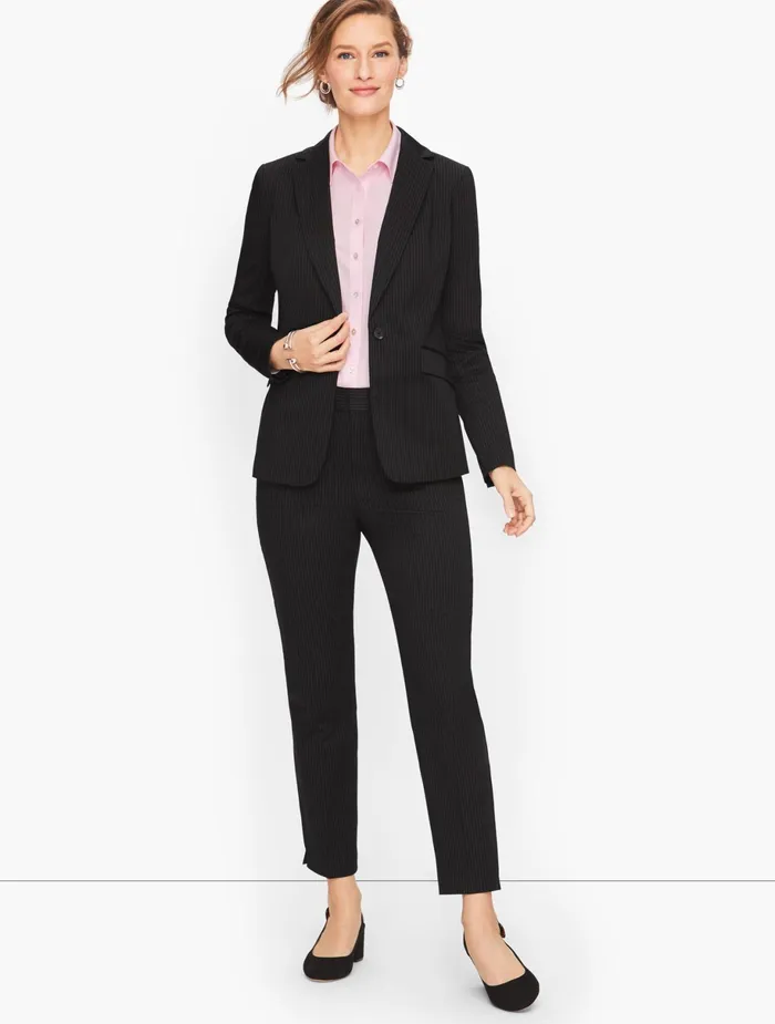 Women Jackets And Blazers Talbots Sateen Stripe Blazer Blackwhite Stripe