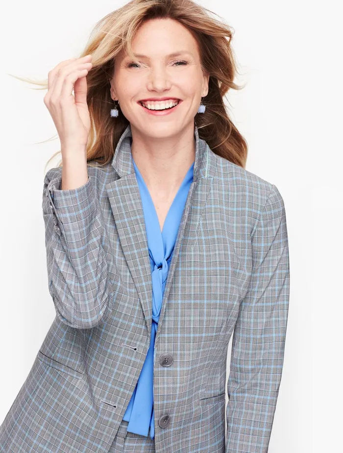 Women Jackets And Blazers Talbots Springtime Plaid Two Button Blazer Mills Blackgray