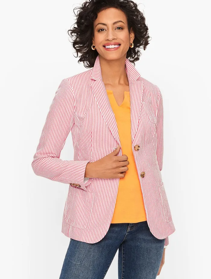 Women Jackets And Blazers Talbots Summer Blazer Orangewhite