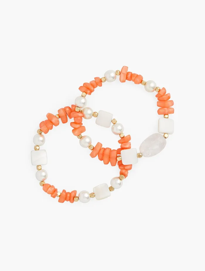 Women Jewelry Talbots Beach Beads Stretch Bracelet Coral Buff Multi