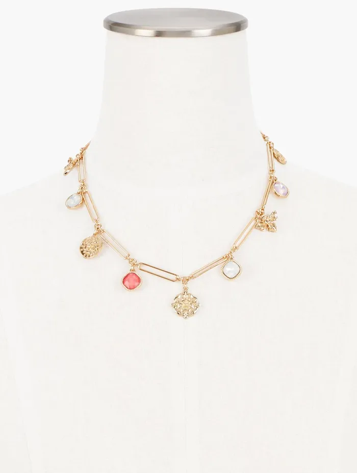 Women Jewelry Talbots Button Up Short Necklace Preppy Pink Multi