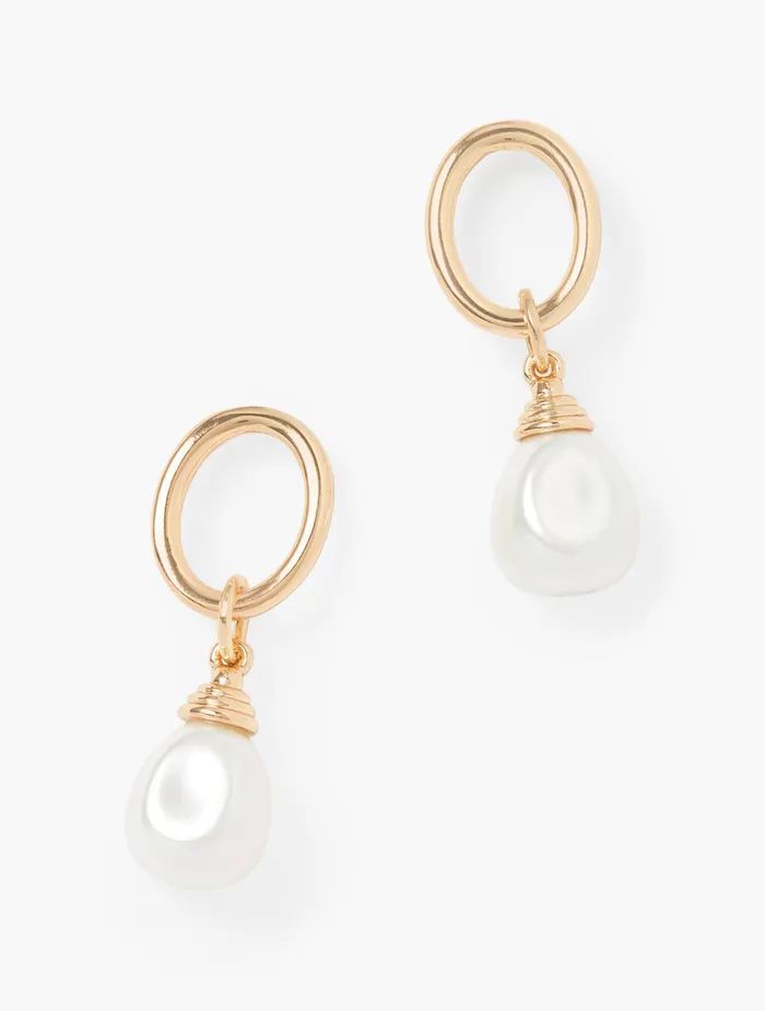 Women Jewelry Talbots Classic Pearl Hoop Earrings Ivory Pearl