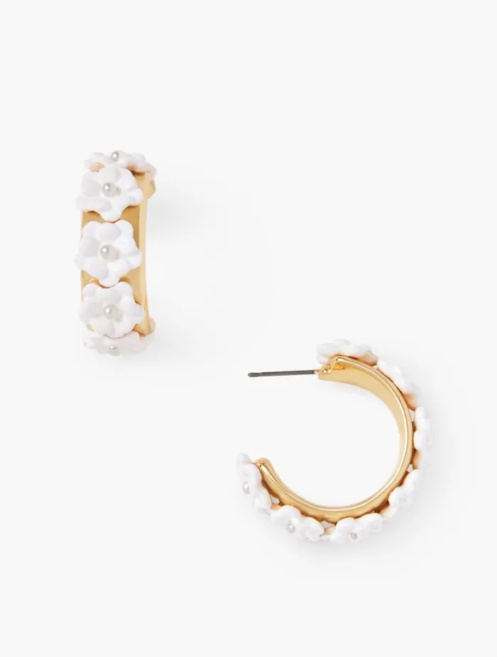 Women Jewelry Talbots Ditsy Floral Hoop Earrings White Multi