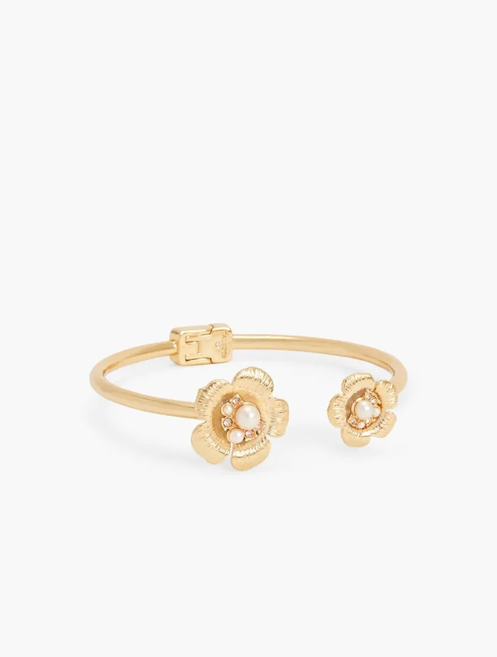 Women Jewelry Talbots Flower Metal Cuff Blush Pearl Multi