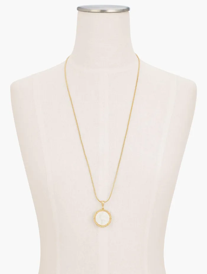 Women Jewelry Talbots Marbled Resin Pendant Necklace White Multi