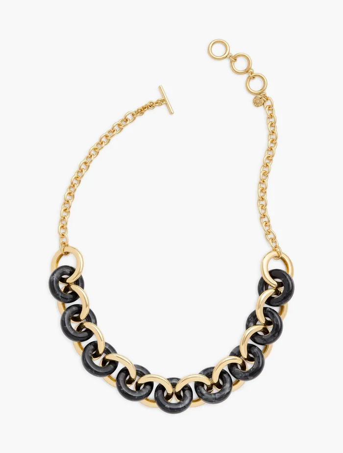 Women Jewelry Talbots Marbled Resin Short Links Necklace Blackgold