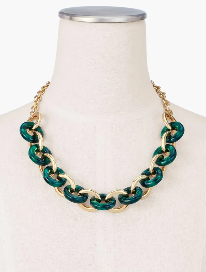 Women Jewelry Talbots Marbled Resin Short Links Necklace Blackgold