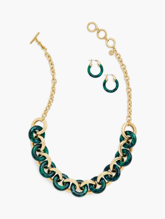 Women Jewelry Talbots Marbled Resin Short Links Necklace Blackgold