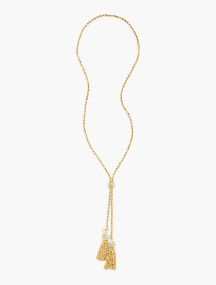 Women Jewelry Talbots Tassel Chain Link Necklace Crystalgold