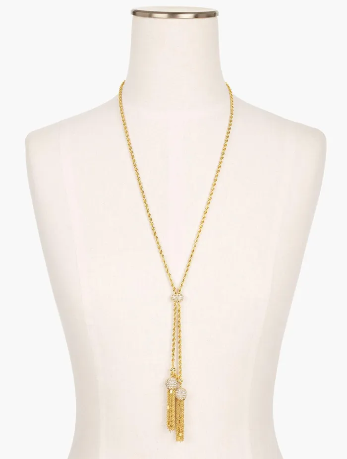 Women Jewelry Talbots Tassel Chain Link Necklace Crystalgold