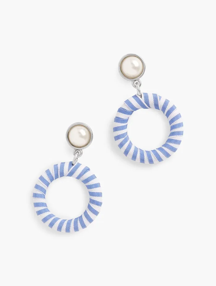 Women Jewelry Talbots Thread Wrapped Drop Hoop Earrings Laguna Blue Multi