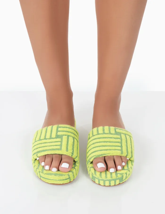 Women Juicy Lime Yellow Terry Slider Slippers Green Public Desire Gifts