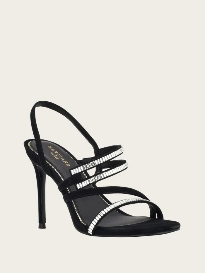 Women Kaden Crystal Strappy Heel Black1 Marciano Shoes