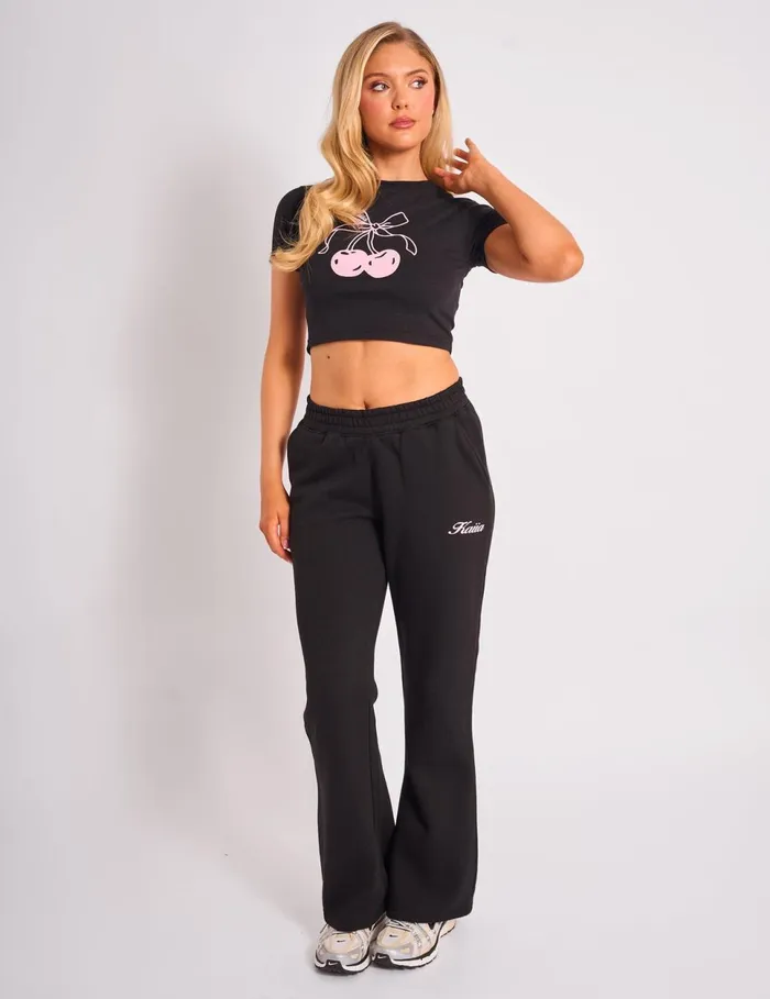 Women Kaiia Bow Cherry Graphic Baby Tee Black and Pink Pink Public Desire Tops