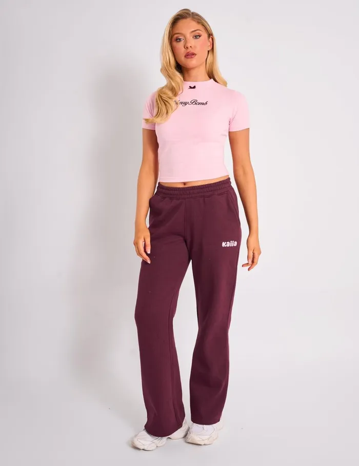 Women Kaiia Bow Detail Baby Tee Pink and Plum Plum Public Desire Tops